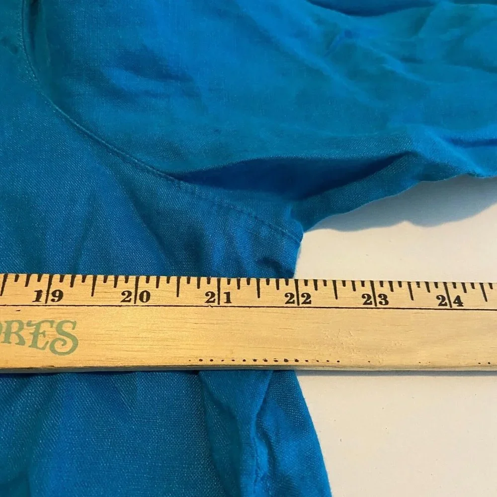 J Jill Womens L Love Linen Button Front Shirt Blue Long Sleeve Lightweight Top - Picture 7 of 9